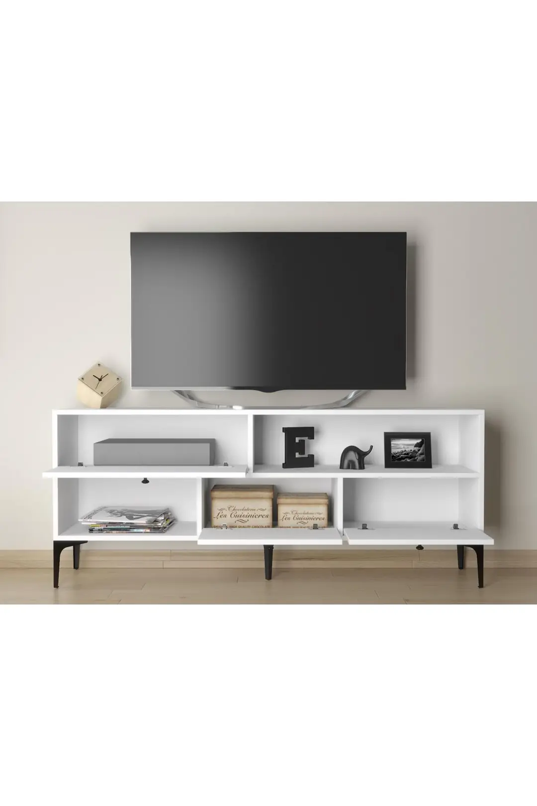 Katre 150 Cm Metal Ayaklı Tv Ünitesi - Beyaz / Siyah